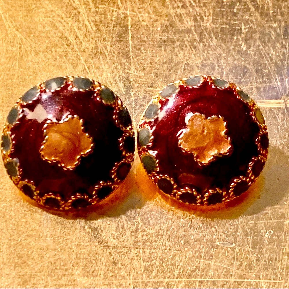 Vintage Cloisonné Earrings - Clip Backs